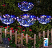 Illuminazione esterna per giardino alimentata da energia solare - 120 led - illuminazione a effetto fuochi - telecomando - 8 modalità - presa esterna - illuminazione esterna solare impermeabile