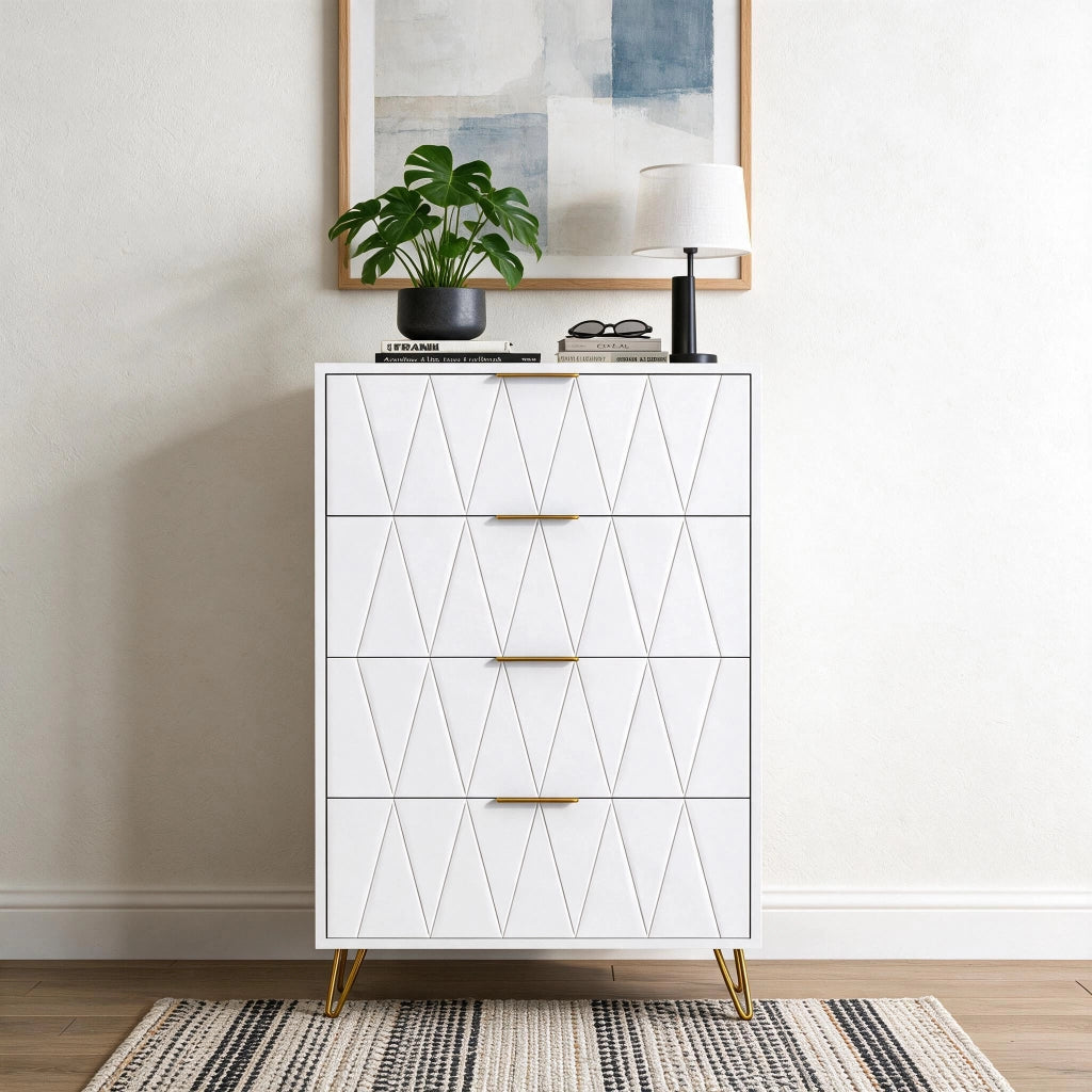 Cassettiera 60x34x90 cm 4 cassetti mobiletto salvaspazio mobile contenitore MDF e metallo - bianco