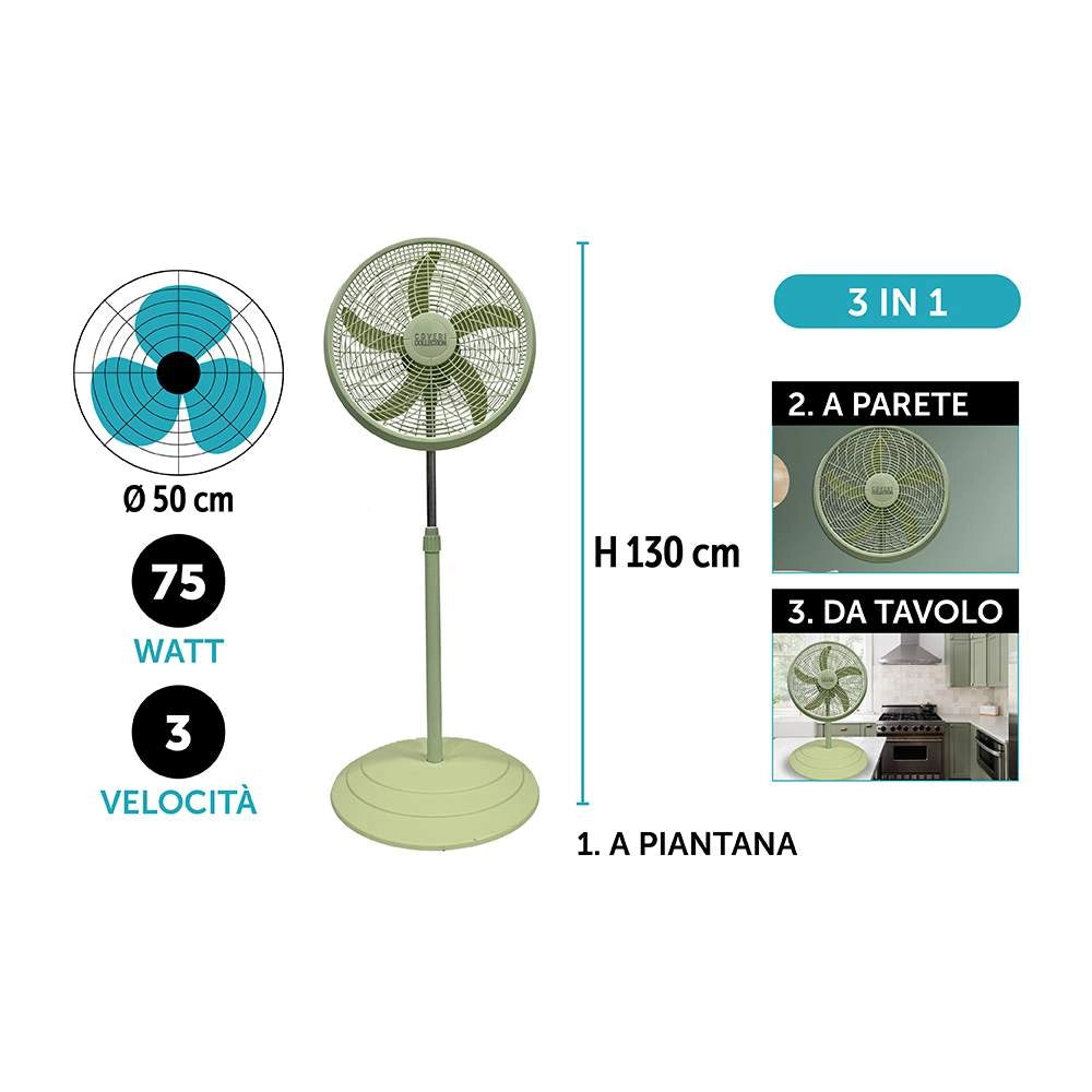Ventilatore a Piantana Parete da Tavolo 3 in 1 Salvia 75W