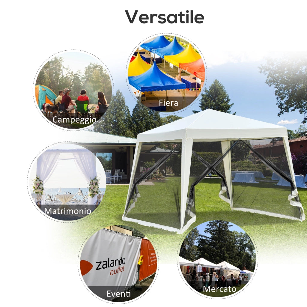 Gazebo da Giardino 3x3x2.35 m in Acciaio con Zanzariere Beige