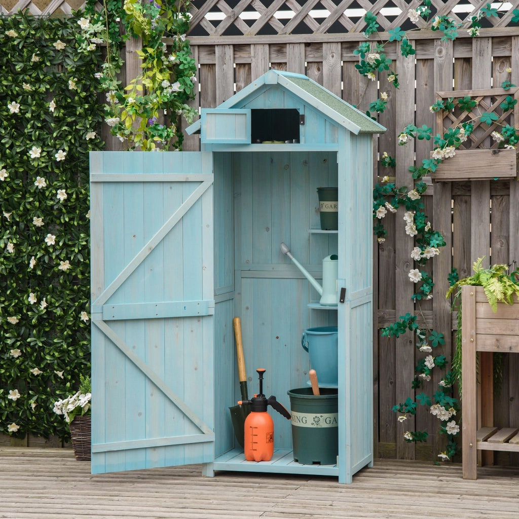 EasyComfort Casetta da Giardino Porta Attrezzi in Legno con 3 Ripiani, 77x54.2x179cm, Blu