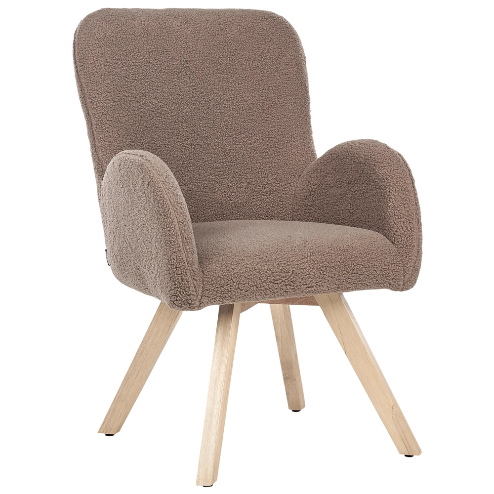 Sedia da salotto Marrone Boucle Rivestimento Solido Sedia da club moderna con braccioli Gambe in legno