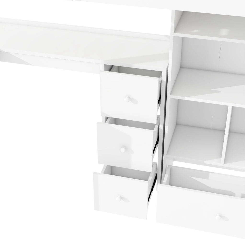 Letto a soppalco per bambini 90x200 cm con scrivania; cassetti e scala contenitore; bianco