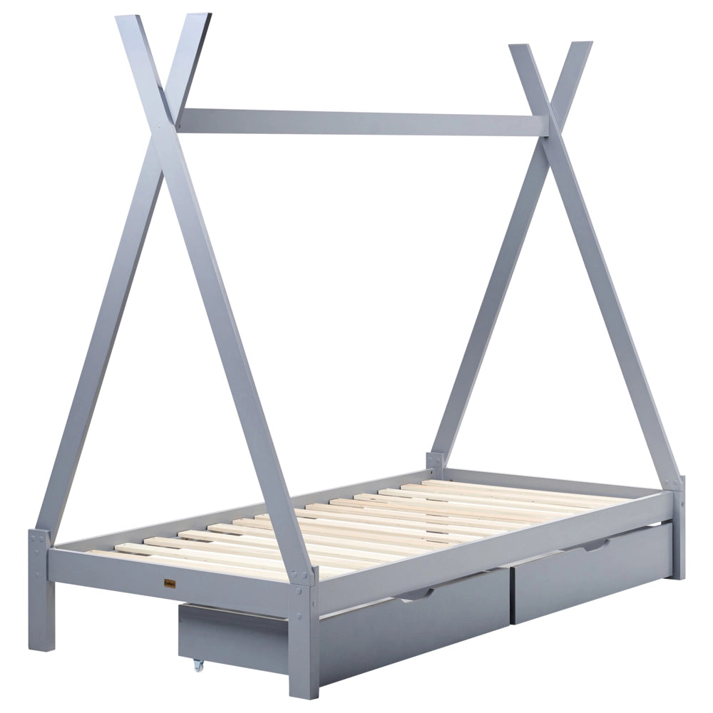 Letto a forma di tenda per bambini Struttura per letto singolo in pino grigio UE 90 x 200 cm con doghe e cassetti