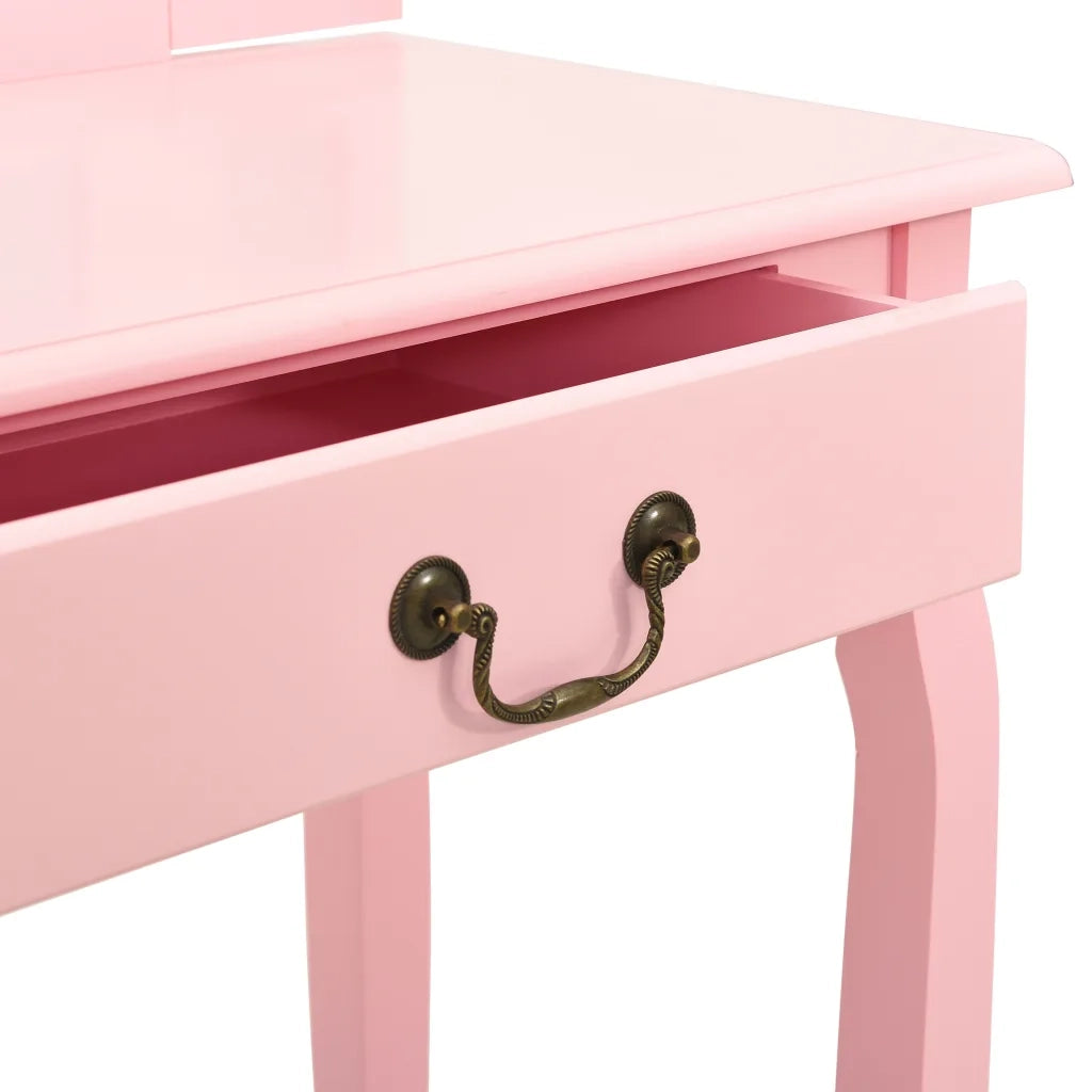 Toeletta | Tavolo da Trucco con Sgabello Rosa 65x36x128 cm Paulownia e MDF