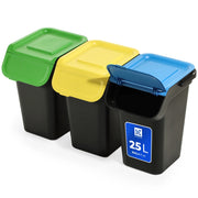 Set di 3 bidoni per la raccolta differenziata KADAX da 25 litri con maniglia.