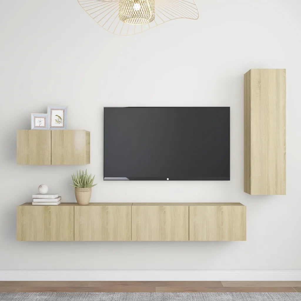 Set di Mobili Porta TV 4 pz-Credenza per TV Rovere Sonoma in Legno Multistrato 356597