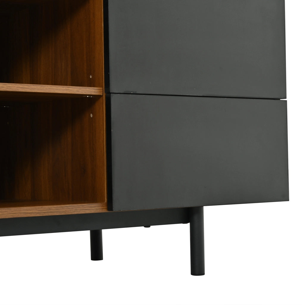 MOBILE TV 160x38x50 cm MDF Noce e Nero con Ante a Lamelle e 2 Cassetti