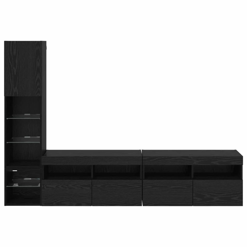 Mobile Porta TV 4 pz-Credenza per TV Rovere Nero Legno multistrato 597699