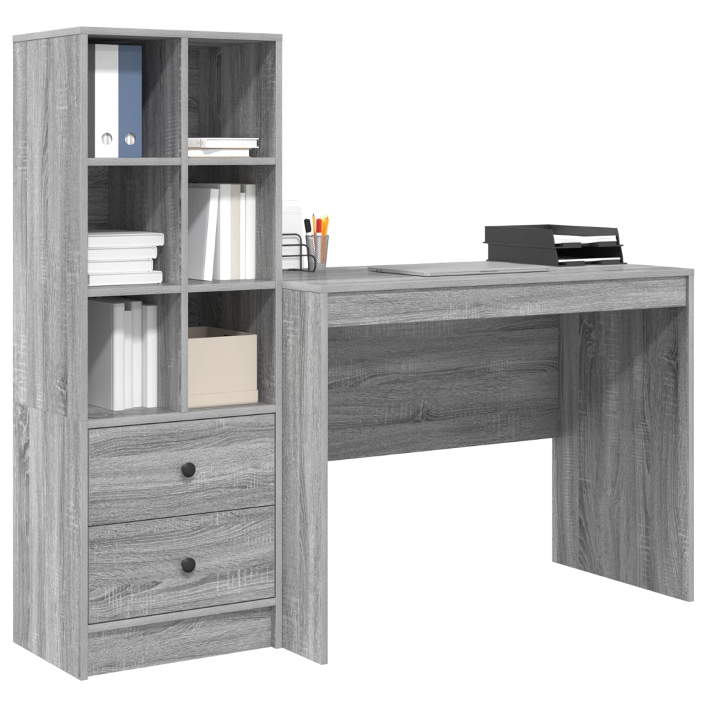 Scrivania con Spazio di Archiviazione Grigio Sonoma Legno Ingegnerizzato