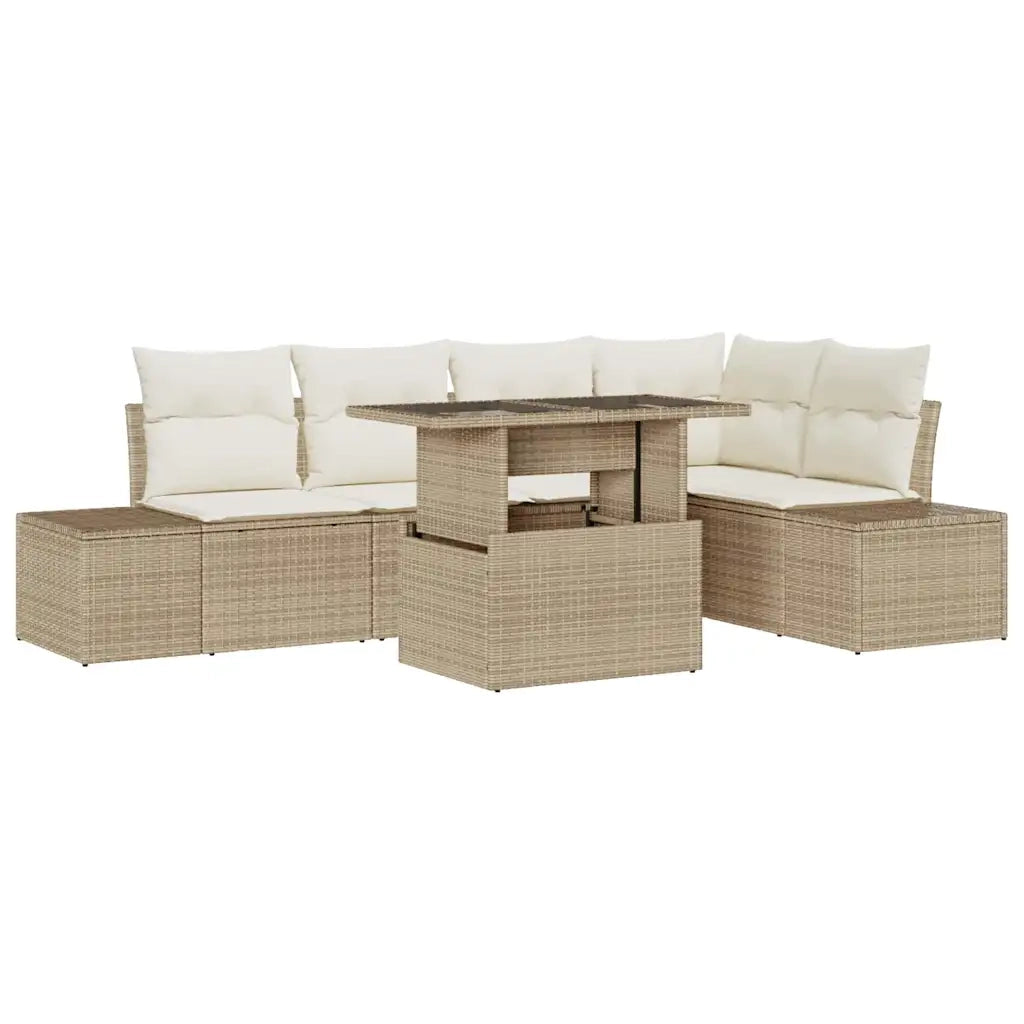 Set Divano da Giardino con cuscino 6 pcs Beige polyrattan