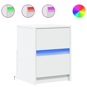 Set di 2 Comodini | Armadio da Notte | Mobiletto da notte con Luci LED Bianchi in Legno Multistrato