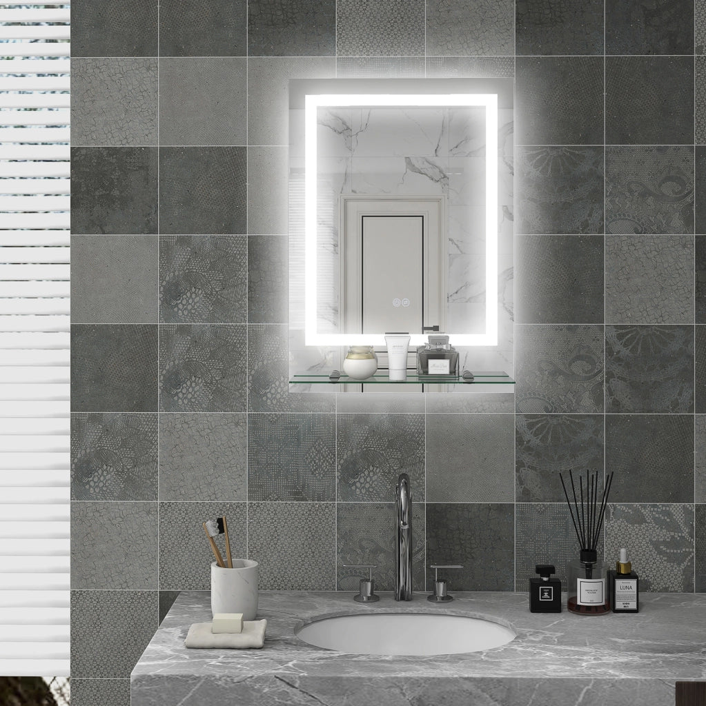 Specchio bagno ULEVR LED 70x50 cm con mensola, antiappannamento, luce regolabile 3 tonalit¨¤ e touch