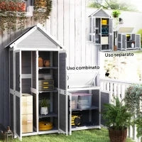 Casetta da Giardino e Armadio Esterno con Tetto Apribile in Legno, Porte con Blocco, Grigio Chiaro