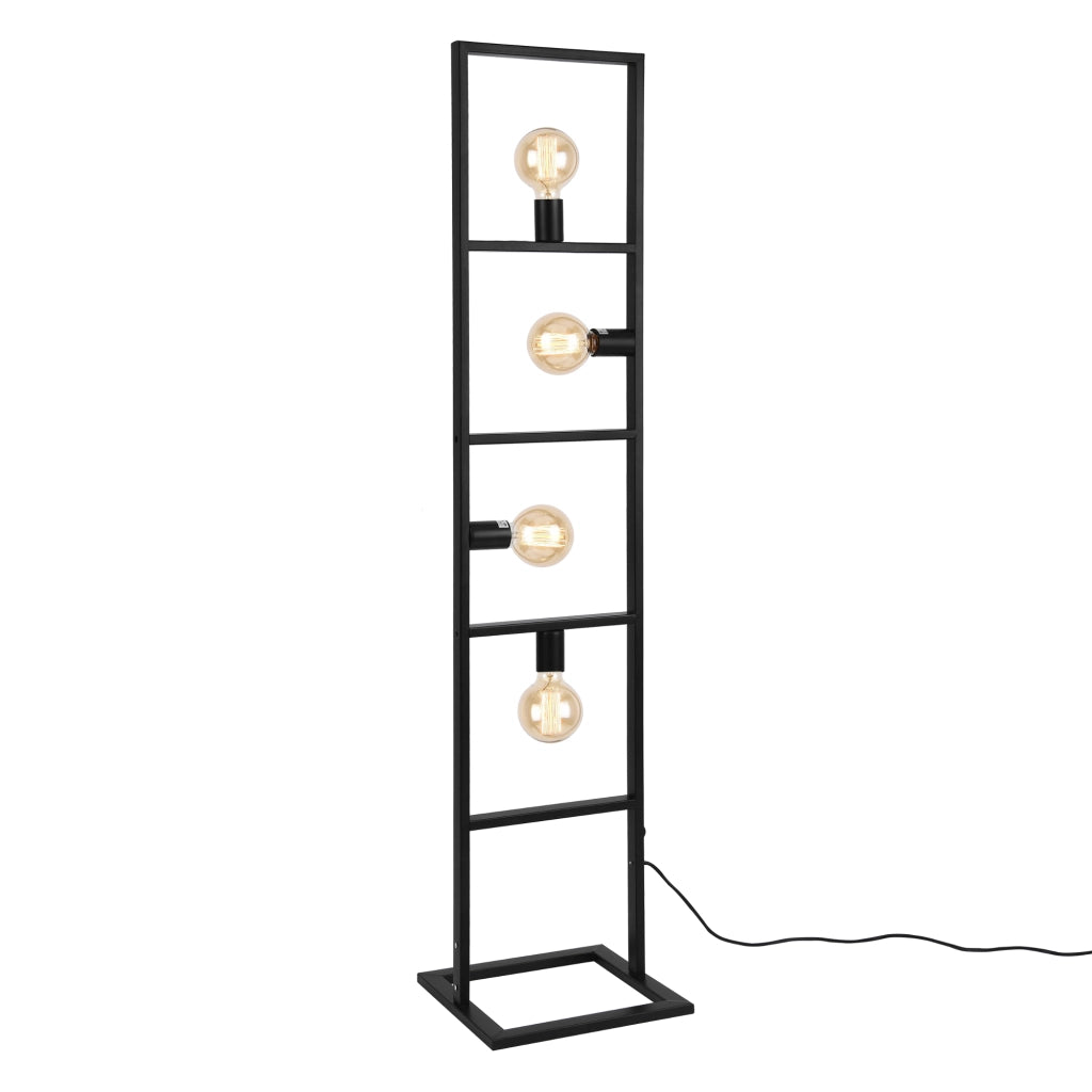 Lampada da Terra Plauen a 4 Luci con Telaio in Metallo - Nero lux.pro