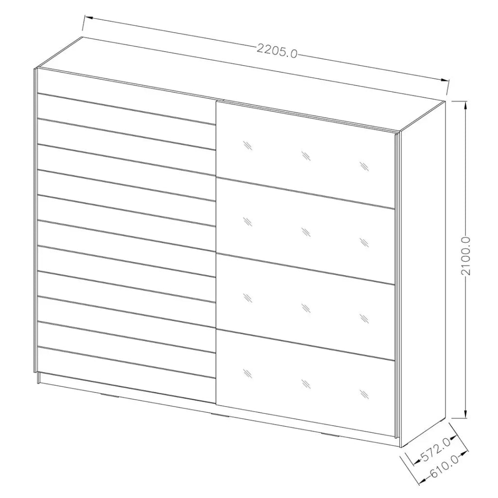 Camera da letto EOS: Armadio 220x210, Letto 180, cassettiera, comodini. Colore rovere scuro e nero.