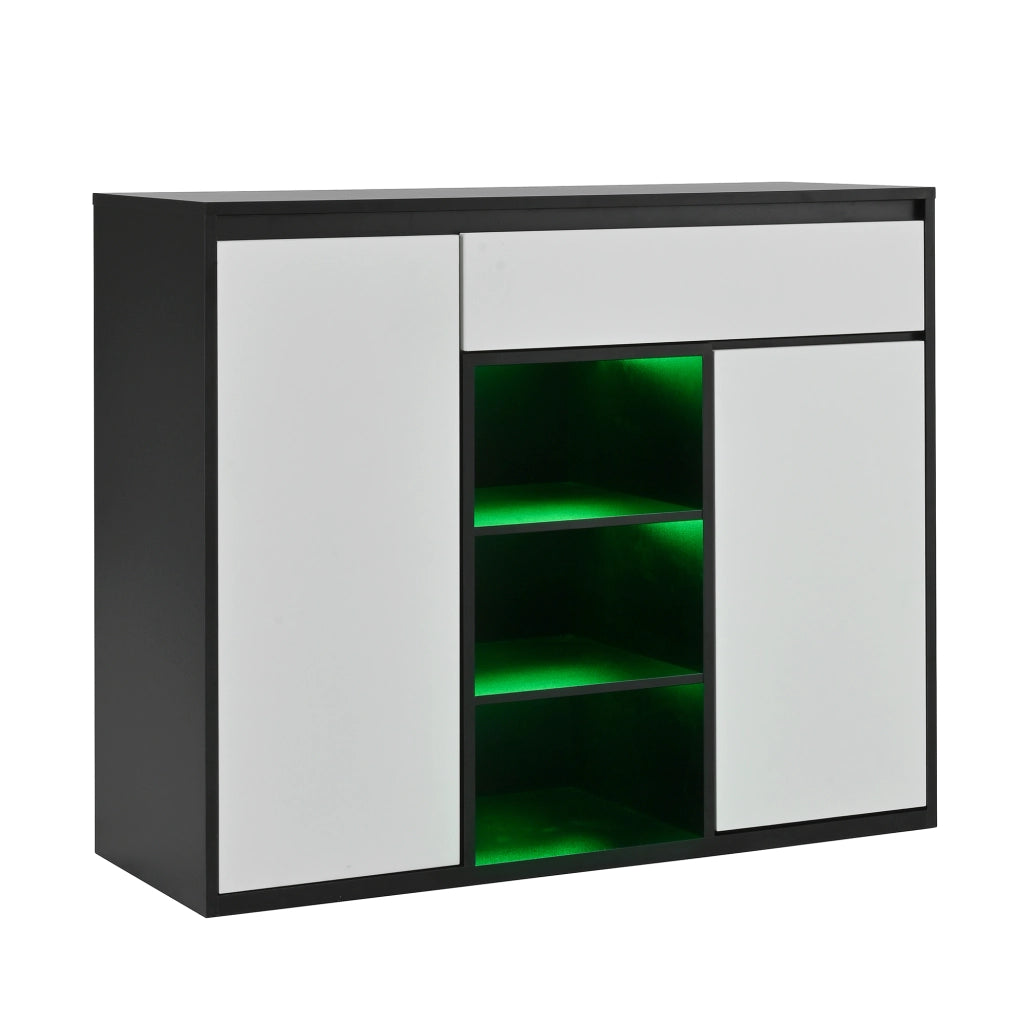Scarpiera con 2 Ante e Cassetto, Ripiani Regolabili, LED, Ingresso ¨C Xylo ¨C Nero/Bianco