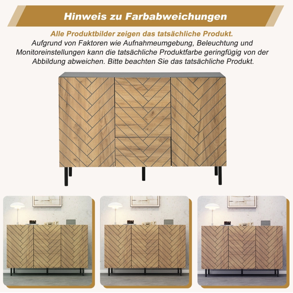 Credenza moderna 120x40x76 cm con 3 cassetti e 2 ante, legno e nero