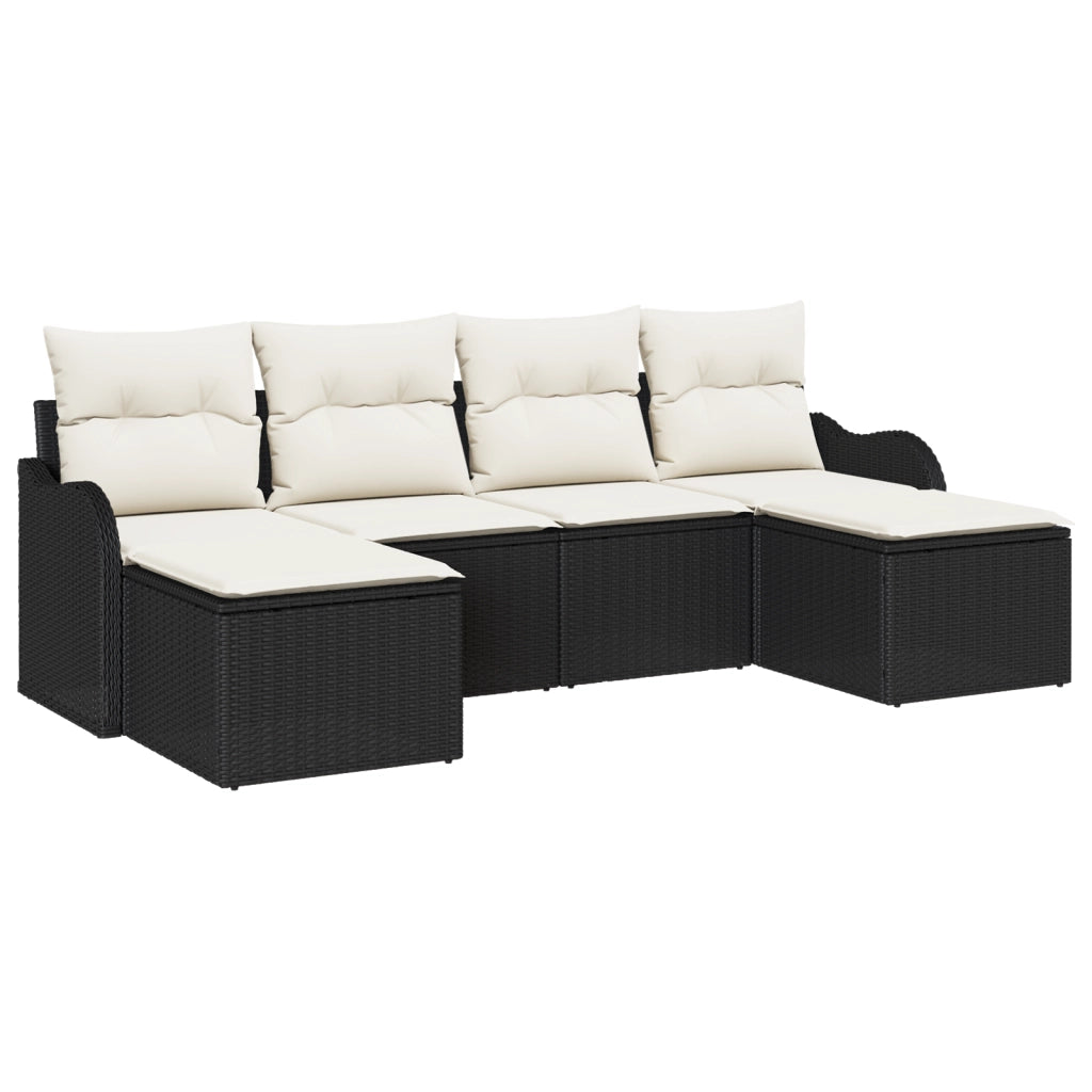 Set Divano da Giardino  6 Pezzi con Cuscini Nero Rattan Polietilene