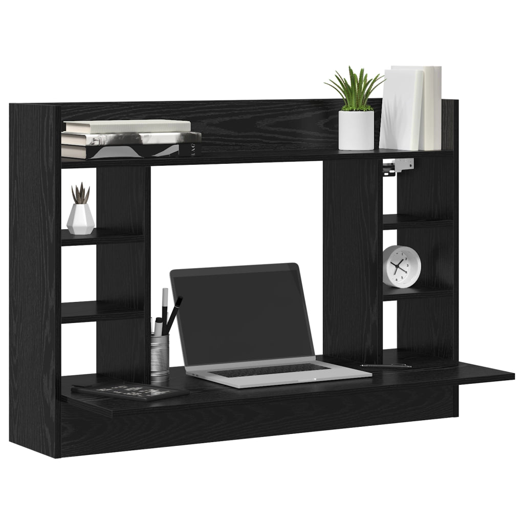 Scrivania a Parete Rovere Nero 105x48x75 cm Legno Ingegnerizzato