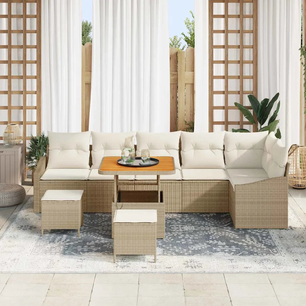 Set Divano da Giardino con cuscino 9 pcs Beige polyrattan