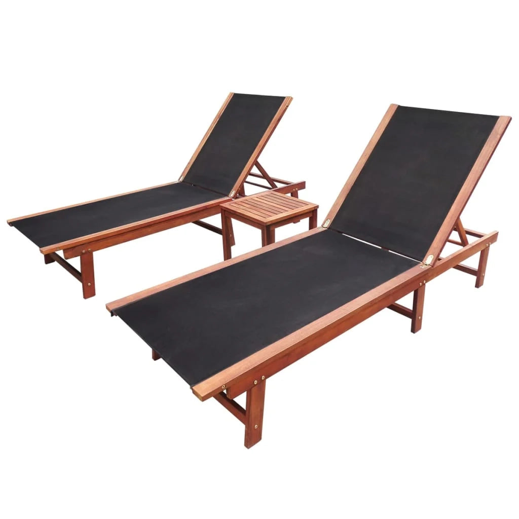 Set di 2 lettini prendisole sedie a sdraio lettini prendisole lettini da giardino mobili da giardino e tavolo in legno massello di acacia e textilene 02_0012144