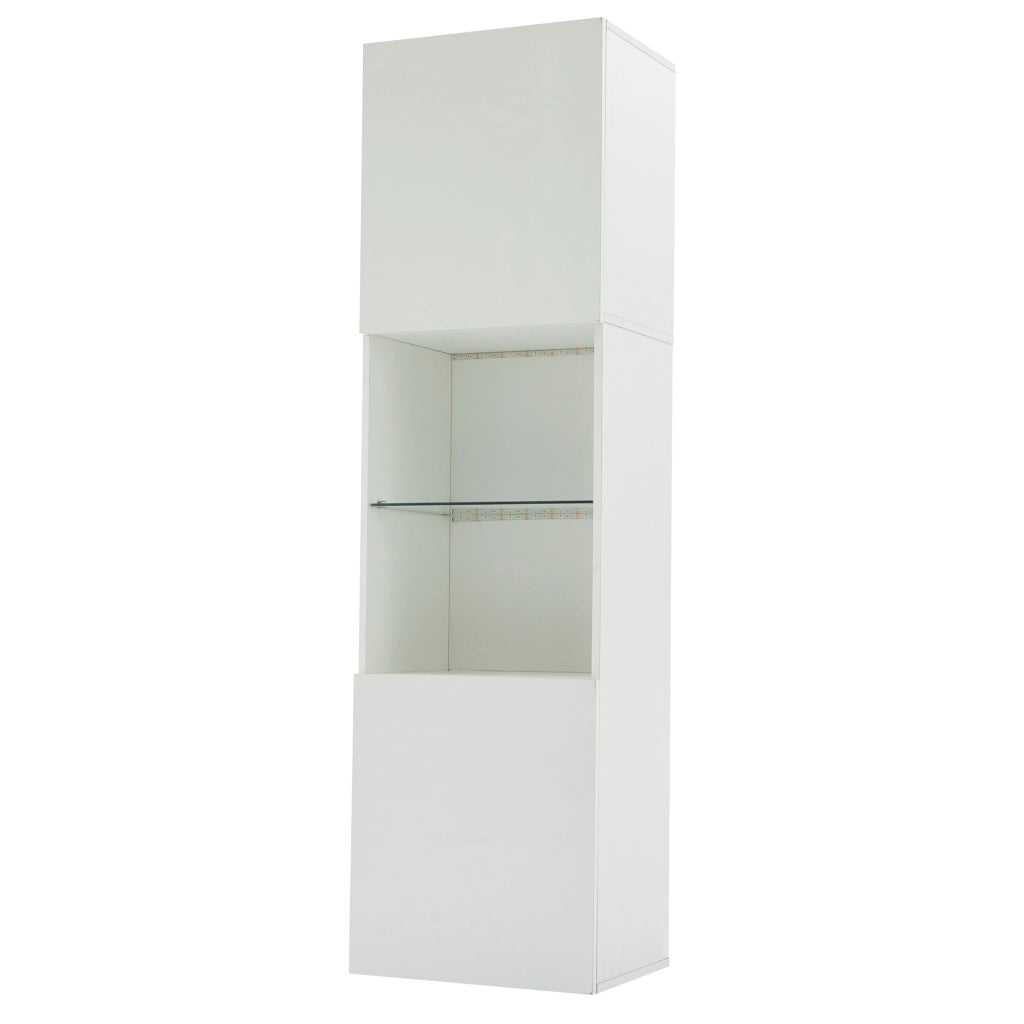 Vetrina bianca lucida con illuminazione LED - Zephmum- 45x35x160 cm, 1 ripiano in vetro