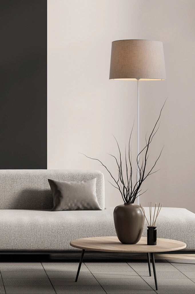 Lampada a Sospensione VIVIEN 48cm con Paralume Cilindrico in Tessuto Grigio e Attacco E27 per Interni - Rossini Group