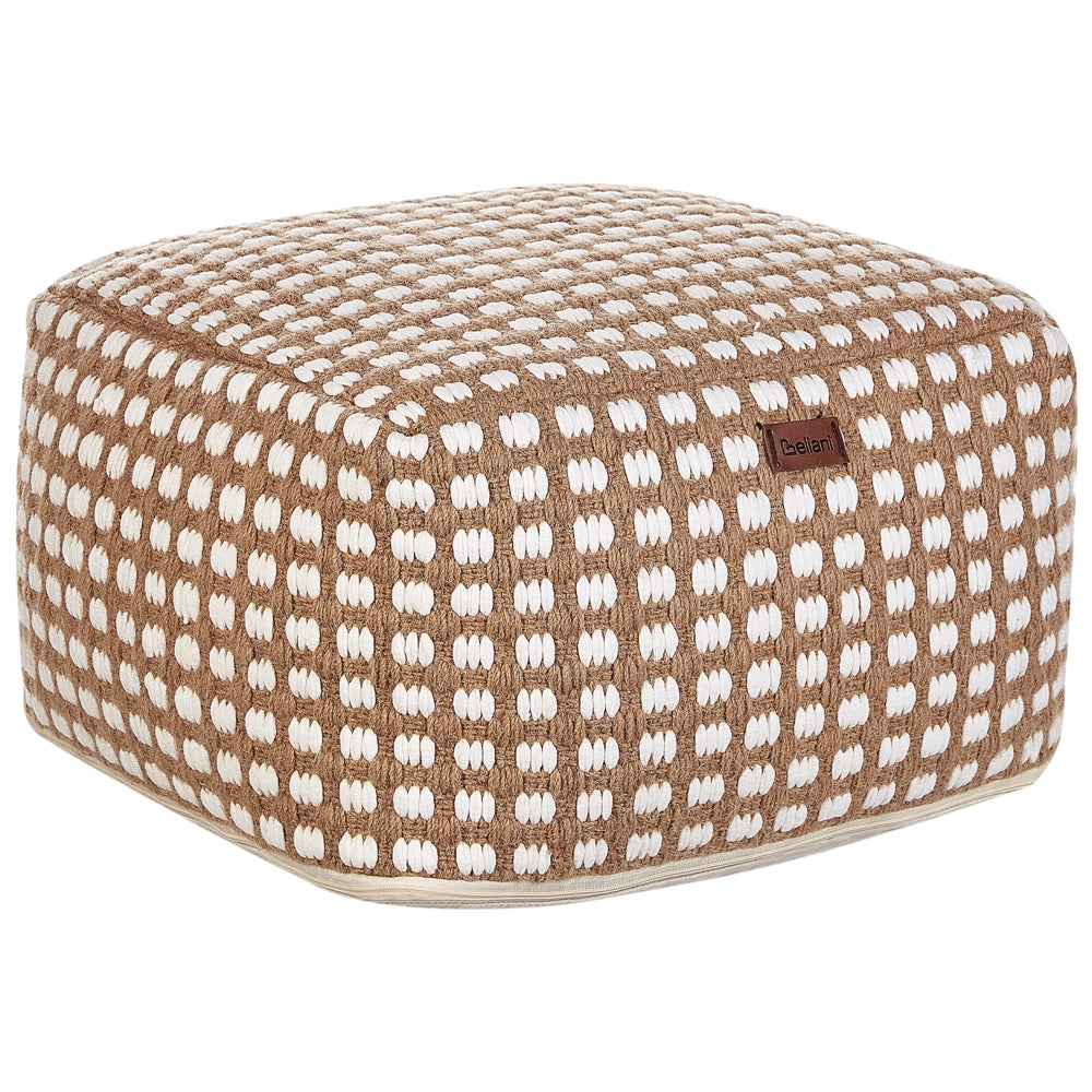 Pouf poggiapiedi tessuto a mano in cotone e lana beige 50 x 50 x 30 cm soggiorno camera da letto