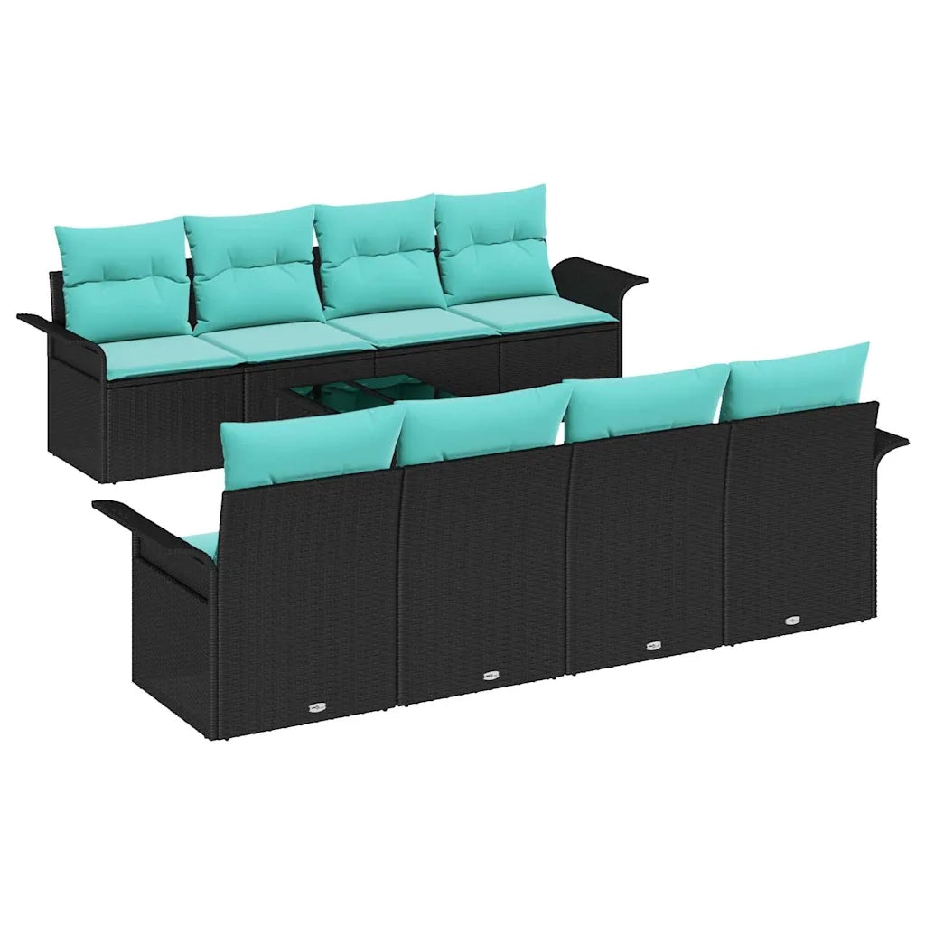 Set Divano da Giardino con cuscino 9 pcs Nero polyrattan