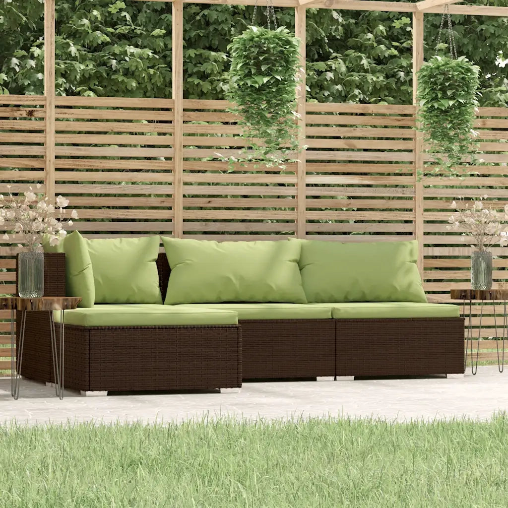 Set Divani da Giardino 4 pz con Cuscini in Polyrattan Marrone cod mxl 44469