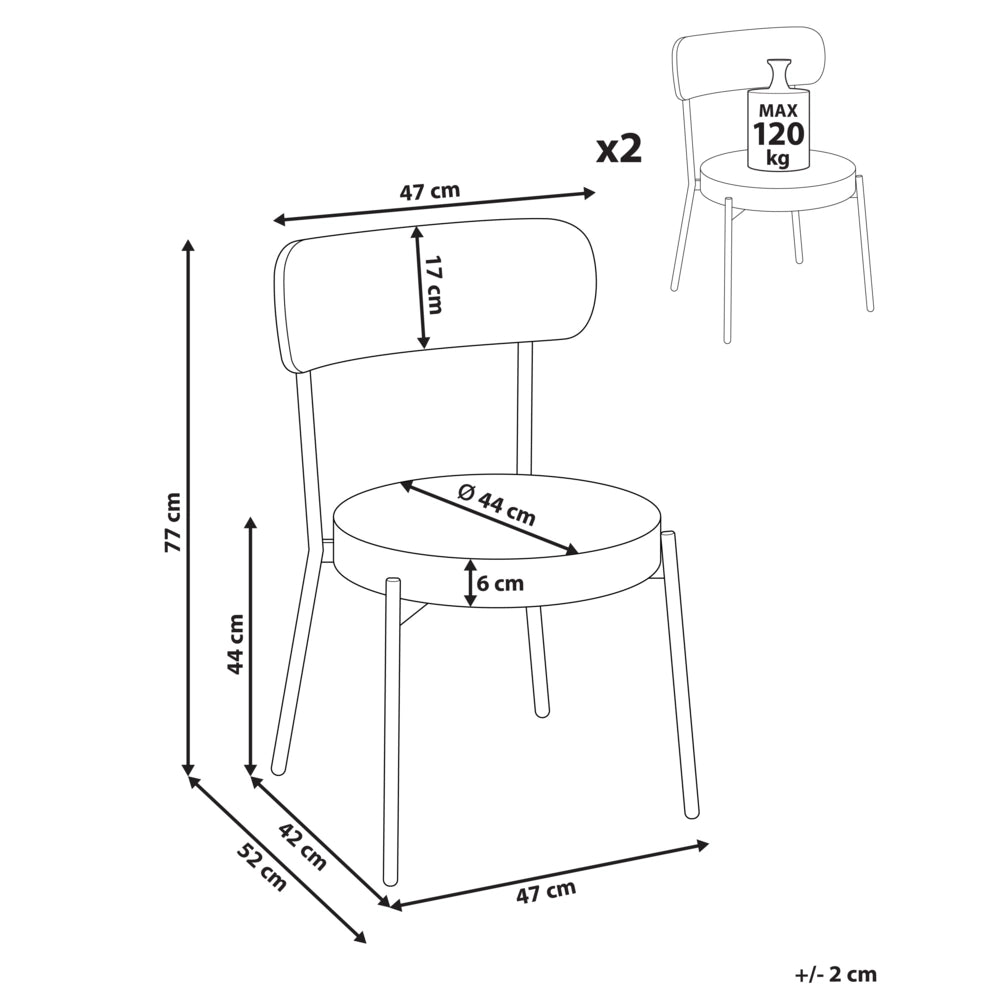 Set di 2 sedie per sala da pranzo Boucle verde chiaro Gambe in acciaio nero Sedute per sala da pranzo di design moderno