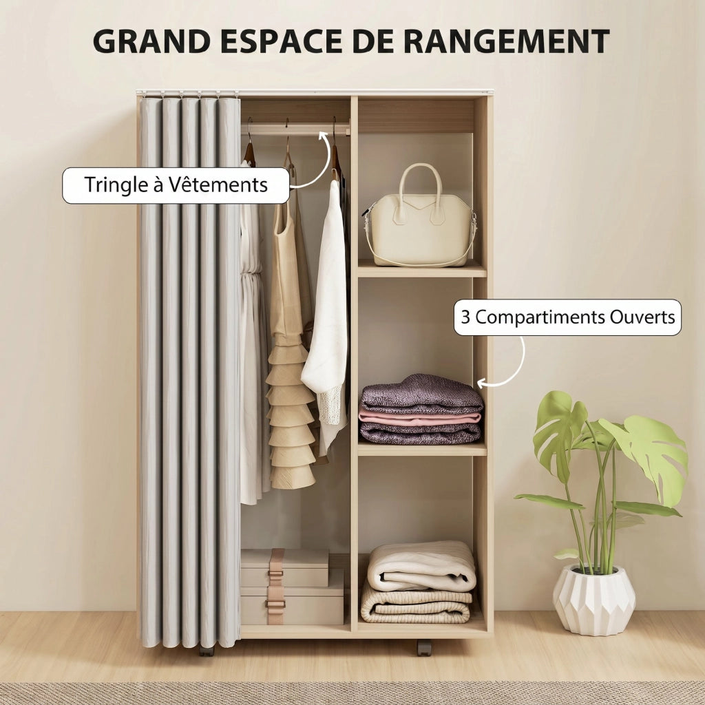 Armadio mobile con ruote ¨C zephmum ¨C effetto legno naturale 80x40x128 cm