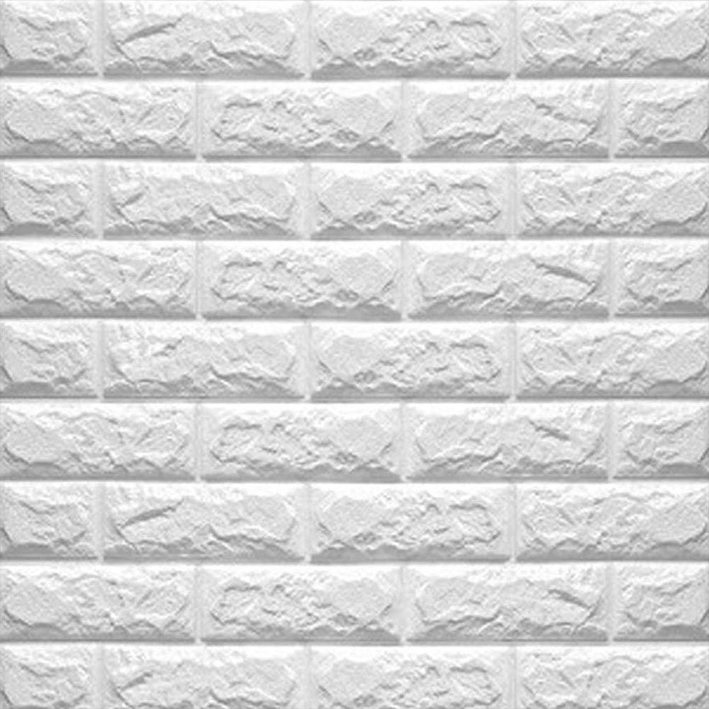 Trade Shop - Pannello Adesivo Per Parete Decorazione Effetto Pietra Muro 3d 70 X 60 Cm Bianco -