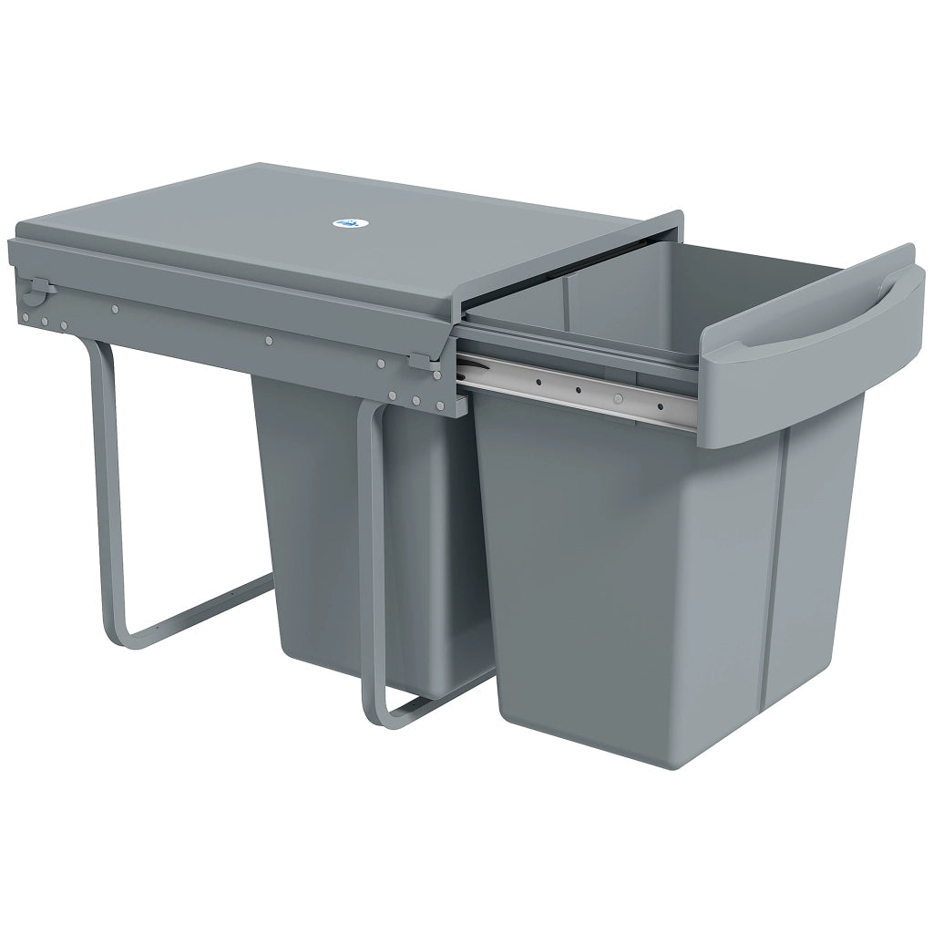 Pattumiera Estraibile Sottolavello per Differenziata con 2 Secchi da 20L, 52x33.5x41 cm, Grigio