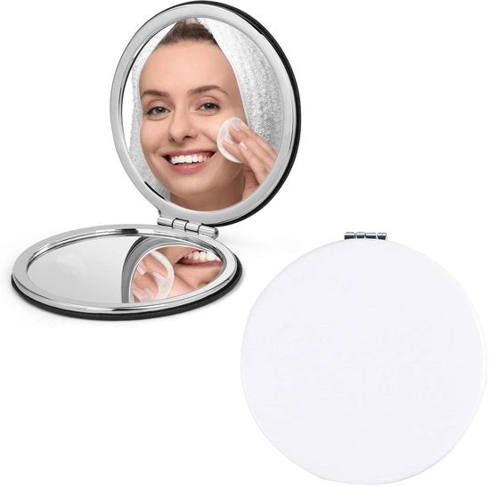 Specchio portatile compattabile con ingrandimento 10x - materiale ABS e pelle PU di alta qualità - riflessione doppia - rotondo e pieghevole