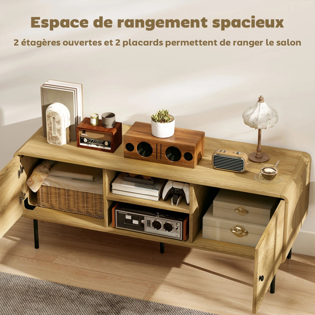 Mobile TV per televisori fino a 55 pollici ¨C zephmum ¨C 2 ante, struttura in acciaio, 120x40x50 cm, rovere