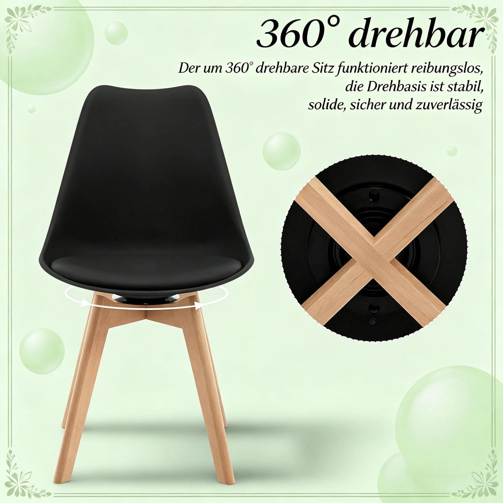 SEDIA Girevole 360° 83 cm in Similpelle Nera e Legno Massello Set da 4 pezzi