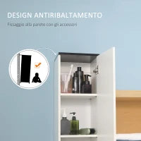 kleankin Mobile Bagno con Ripiano Regolabile, 2 Ripiani Chiusi e un Cassetto in Legno, 30x28x180 cm, Bianco