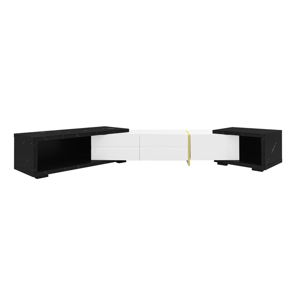 Mobile TV Allungabile ¨C MINIMAL ¨C Nero Marmo/Bianco Lucido, 140-260 cm