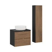 Set SAVIA: mobile sottolavabo 60cm + lavabo bianco rotondo da appoggio + colonna di stoccaggio