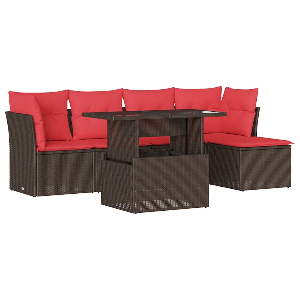 Set Divani da Giardino 6 pz con Cuscini Marrone in Polyrattan 3266554