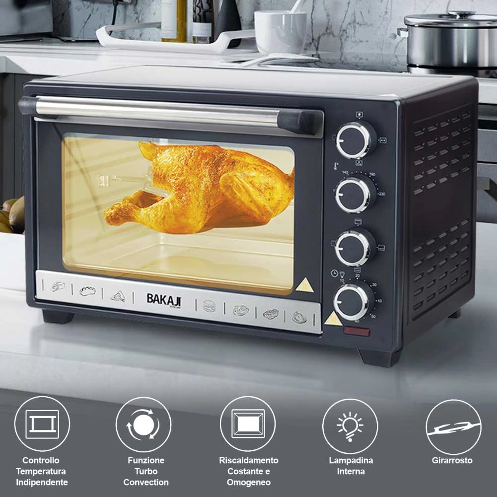 Forno Elettrico Ventilato 38 LT con Girarrosto Luce Interna Timer 1600W