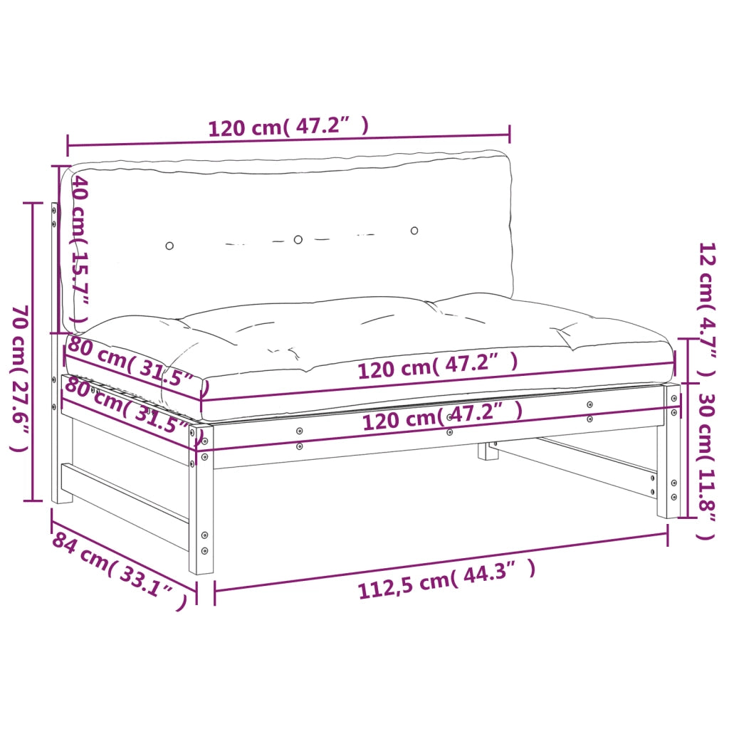Divano Centrale 120x80 cm in Legno Massello di Pino