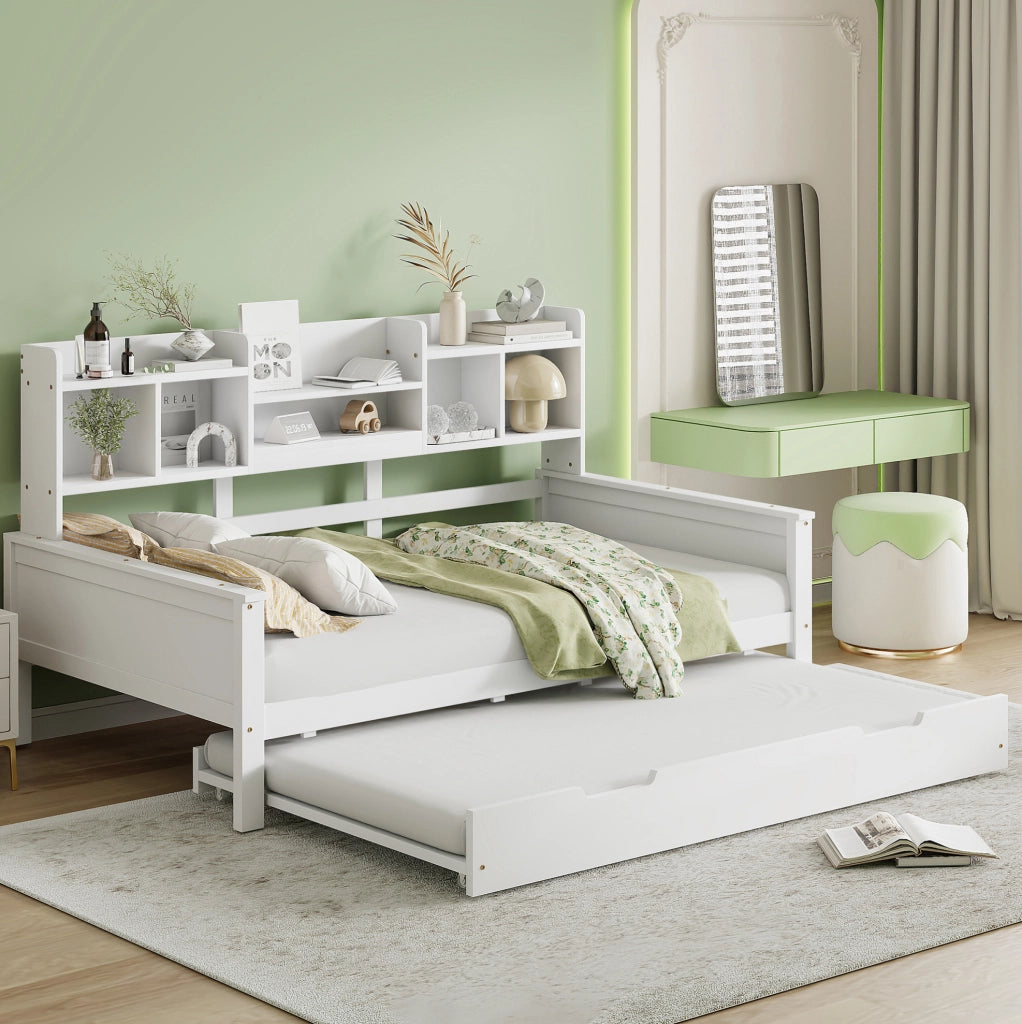 Letto multifunzione in legno con letto estraibile e vani contenitivi
