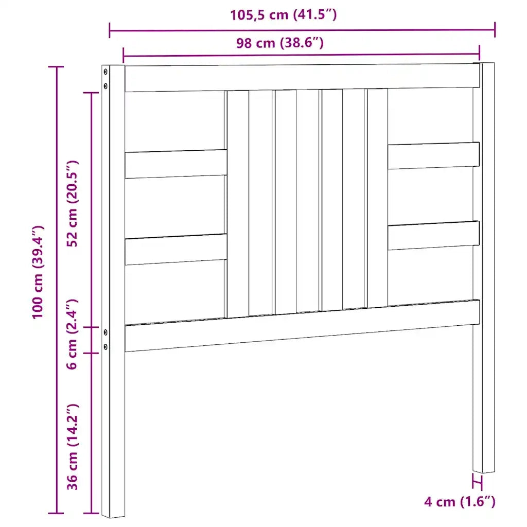 Testiera | Testata per Letto Grigia 106x4x100 cm Legno Massello di Pino