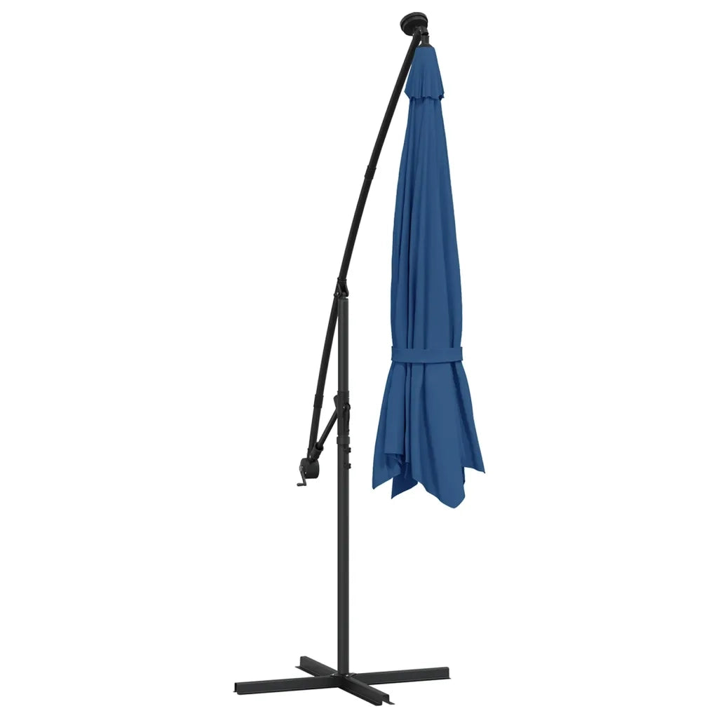 Ombrellone a Sbalzo con Palo e Luci a LED Azzurro 350 cm 313785