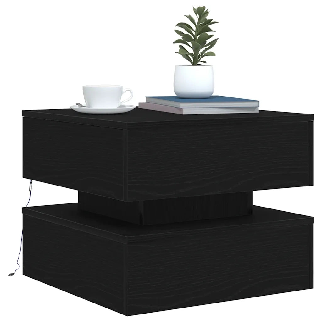 Tavolino da Salotto con Luci LED Rovere Nero 50x50x40 cm 862257