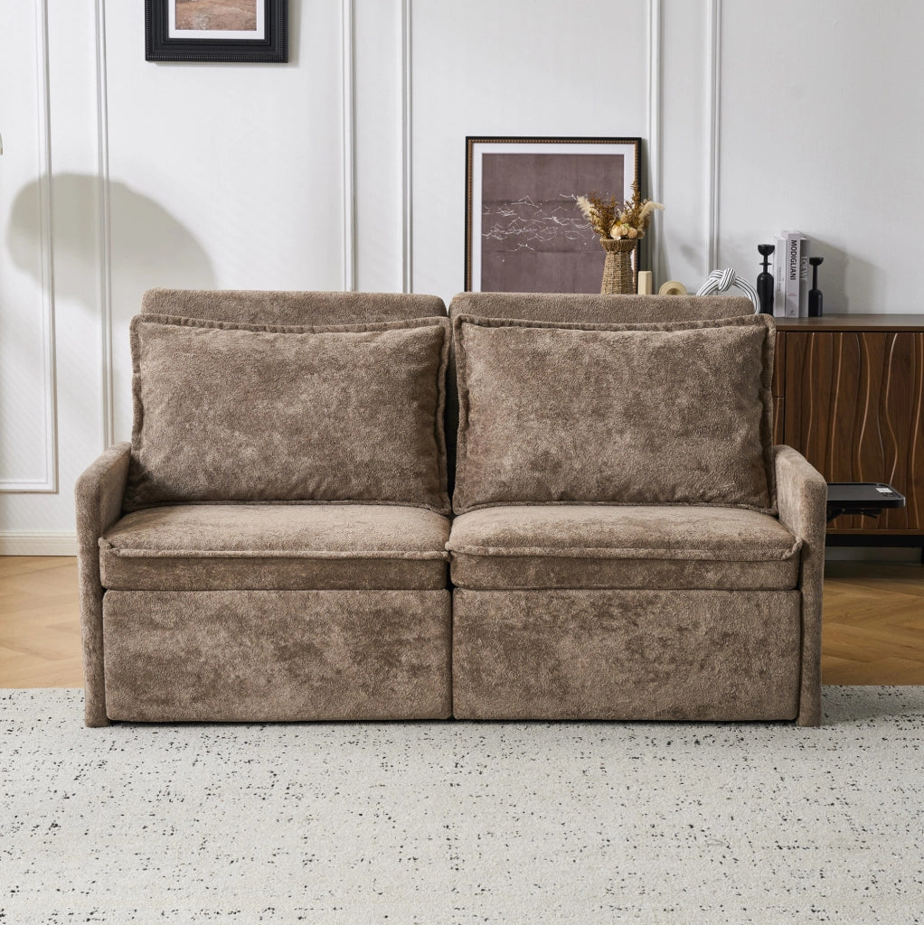 Divano letto 172，5x71x95 cm in ciniglia marrone con USB Type-C e vano contenitore