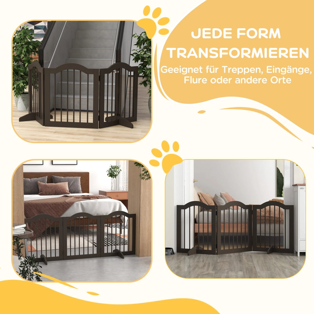 Cancello per cani 3 pannelli pieghevole ¨C Zephmum ¨C Legno massello e MDF marrone 154.5x29.5x61 cm